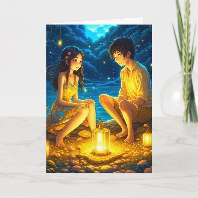 Carte Romantique Saint Valentin Anime Couple (Devant)