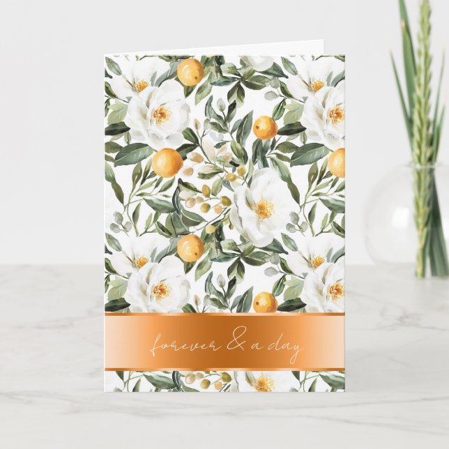 Carte Romantique sicilien été Oranges florales Mariage (Devant)