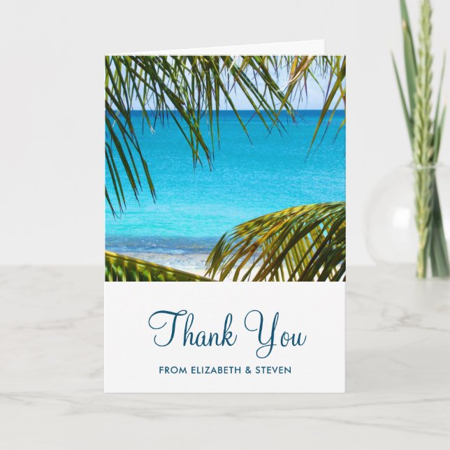Carte Romantique Turquoise Tropical Beach Mariage Merci (Devant)