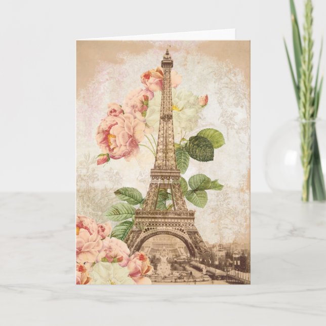 Carte romantique Vintage rose Paris (Devant)