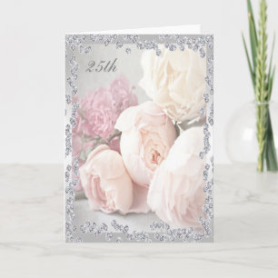 Carte Romantiques Roses & Diamants 25e Anniversaire