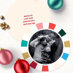 Carte Ronde de Noël à carreaux colorés modernes