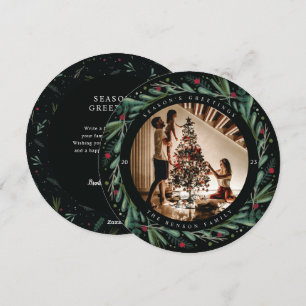 Carte Ronde Feuilles Baies Couronne de Fêtes de Fi