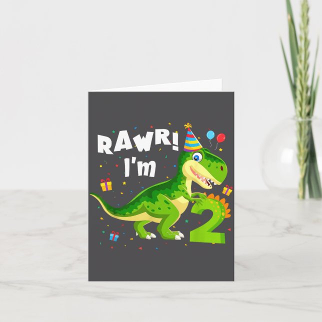 Carte Roooar j'ai 2 ans 2e anniversaire T Rex dinosaure  (Devant)