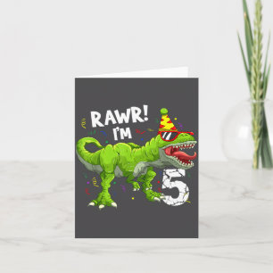 Carte Roooar j'ai 5 ans 5e anniversaire T Rex dinosaure