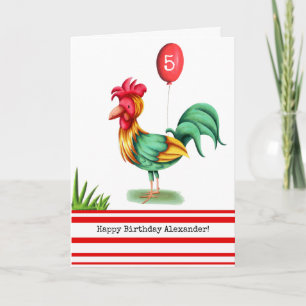 Carte Rooster coloré et Balloon Anniversaire personnalis