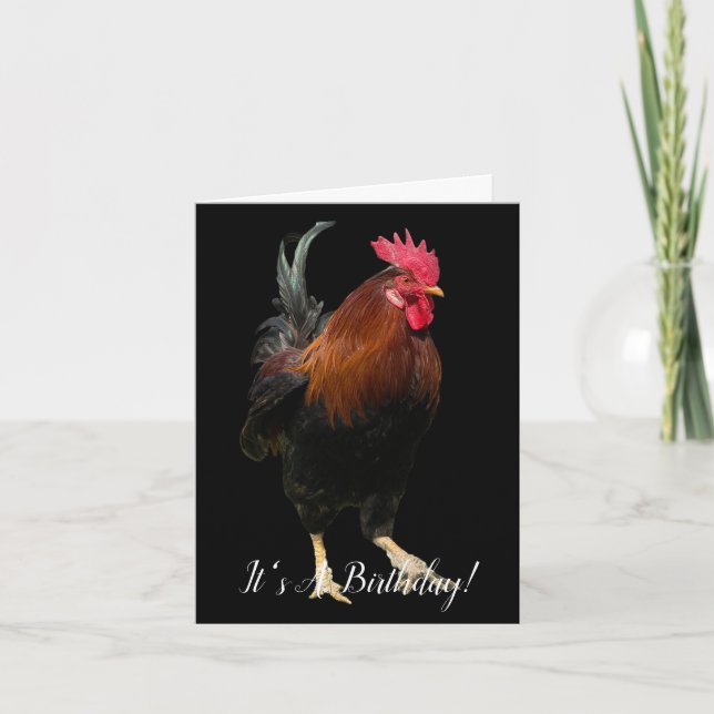 CARTE ROOSTER ON BLACK PHOTO BIRTHDAY GREETING CARD (Devant)