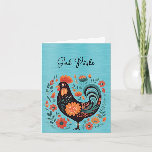Carte Rooster Orange Black Turquoise Dieu Påske (Devant)