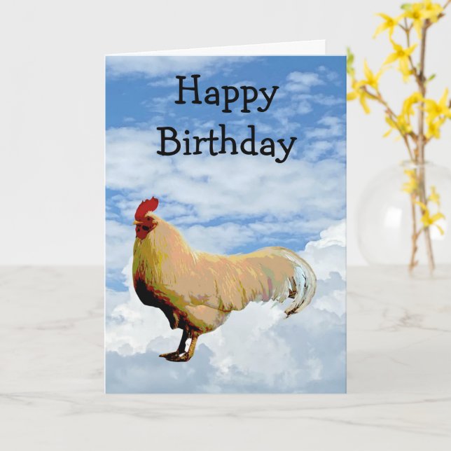 CARTE ROOSTER SKY CLOUDS HAPPY BANTHDAY GREETING CARD (Fleur jaune)