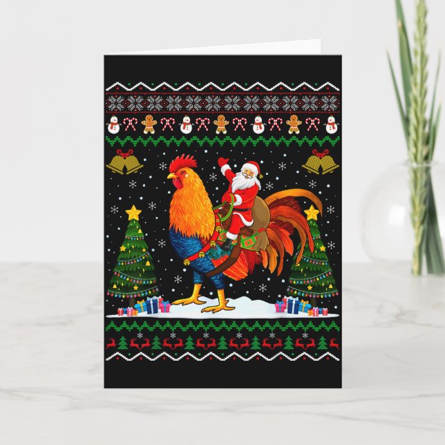 Carte Rooster Ugly Xmas Gift Santa Riding Rooster Christ (Devant)