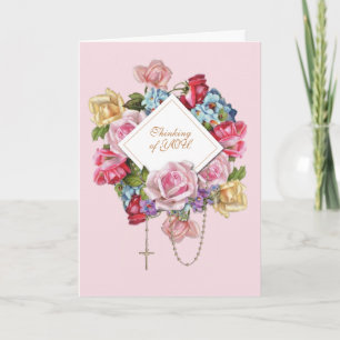 Carte Rosaire de roses religieuses vintage florales cath