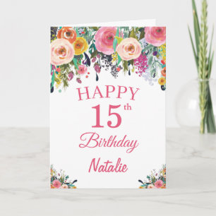 Carte rose 15e Anniversaire Fleurs florales
