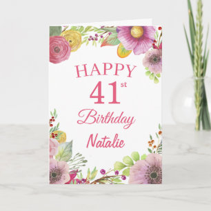 Carte rose 41e anniversaire aquarelle fleurs flora