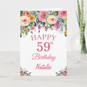 Carte rose 59e Anniversaire Fleurs florales