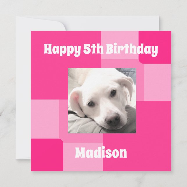 Carte rose 5e anniversaire de la mignonne chien (Devant)
