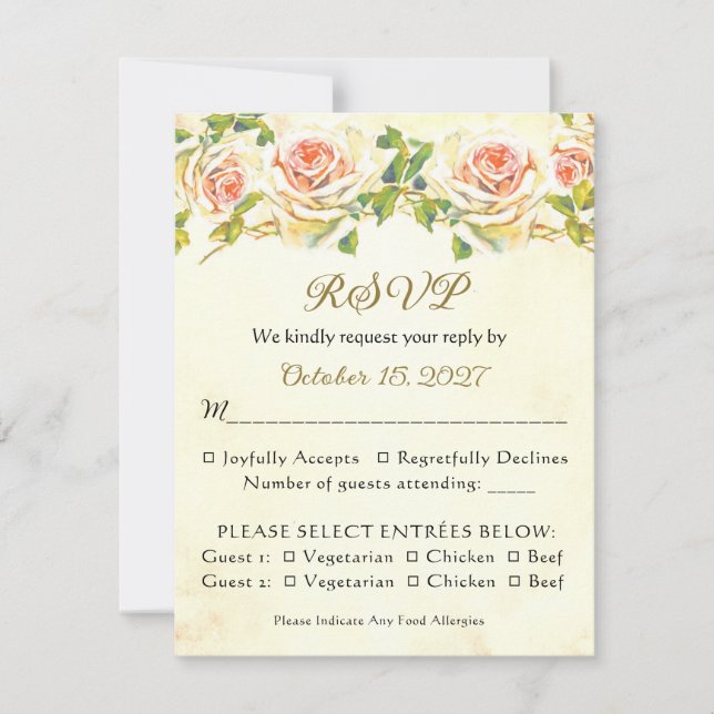 Carte Rose antique 4,25 x 5,5 RSVP 2 (Devant)