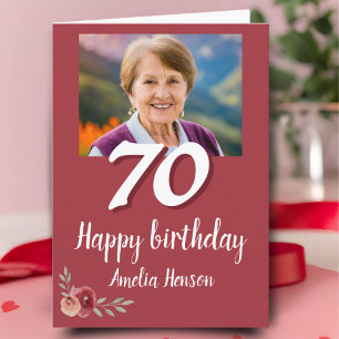 Carte Rose Aquarelle Rouge Photo 70e Anniversaire 