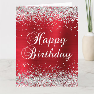 Carte Rose argent pailleté Grand Joyeux Anniversaire en