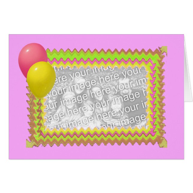 Carte rose avec ballons (Devant horizontal)