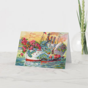 Carte Rose bateau à vapeur Oubliez-moi pas océan