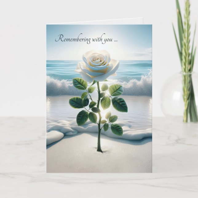 Carte Rose Blanche Sympathique Dans Le Sable De Plage (Devant)