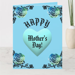 Carte Rose Bleue et Dentelle de Cœur pour la Fête des Mè