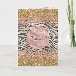 Carte Rose Blush Gold Black Glitzy Parties scintillant Z