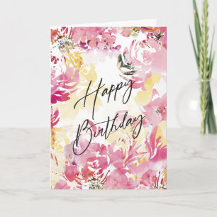 Carte Rose Blush Joyeux Anniversaire Aquarelle Design Fl