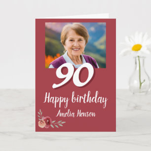 Carte Rose couleur rouge photo 90e anniversaire