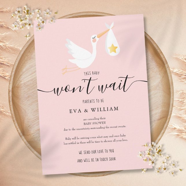 Carte rose d'annulation de Baby Shower Sprinkle (Baby Shower Sprinkle Cancellation Pink Card)