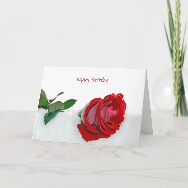 Carte rose dans la neige anniversaire (Devant)