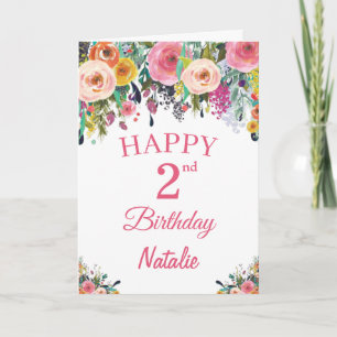 Carte rose d'aquarelle de 2e anniversaire