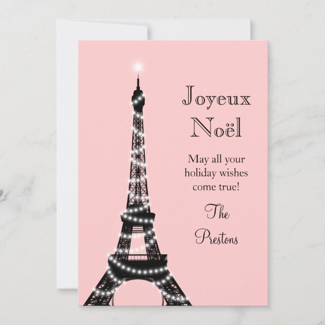 Carte rose de la Tour Eiffel pour les Fêtes (Devant)
