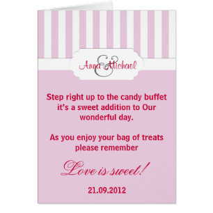 Carte rose de poème de buffet de sucrerie de