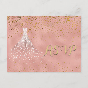 Carte rose de Quinceanera RSVP de robe de diamant