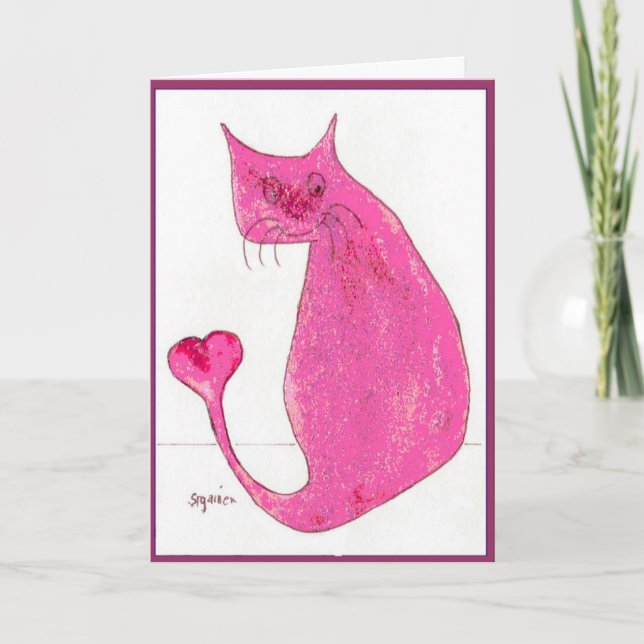 Carte rose de Valentine de chat de coeur (Devant)