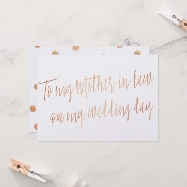 Carte Rose d'or "À ma belle-mère le jour de mon mariage" (Devant/Arrière en situation)