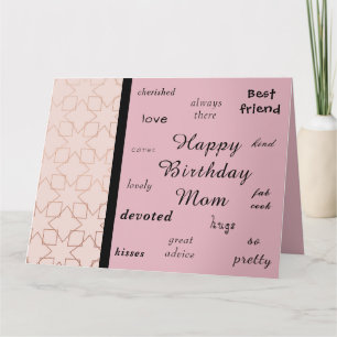Carte Rose Doré. Bonne maman d'anniversaire !