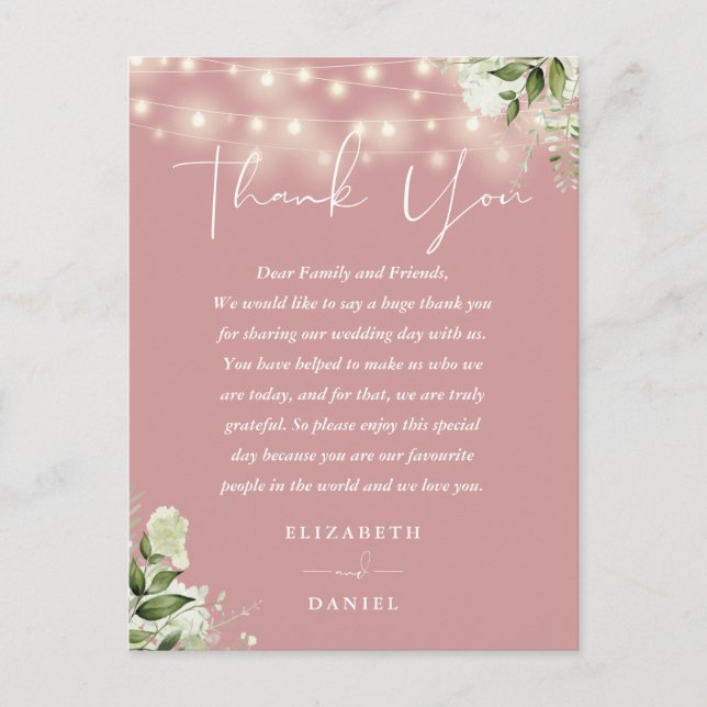 Carte Rose Dusty Greenery Merci Mariage Place (Devant)