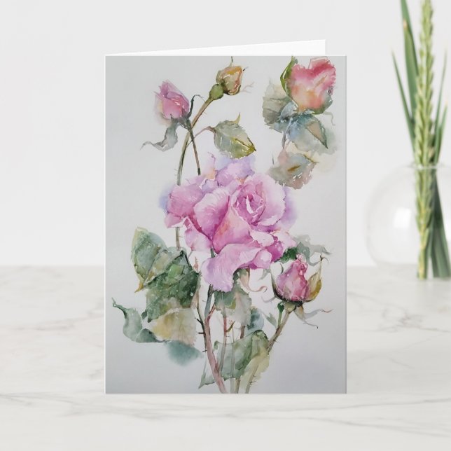 Carte Rose en aquarelles (Devant)