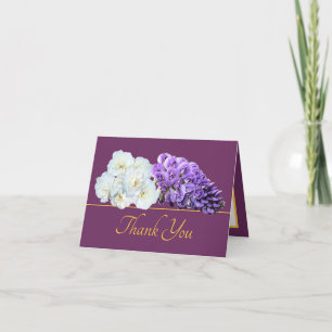 Carte Rose en or violet à fleurs Merci