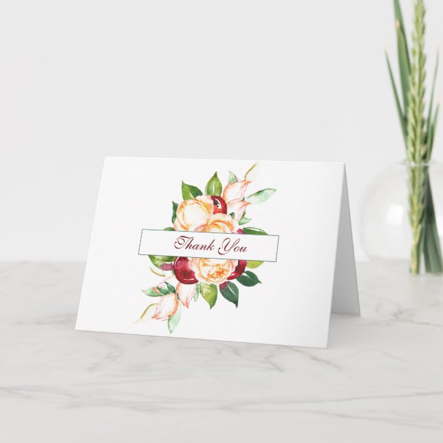 Carte Rose et Berry Aquarelle tiges Merci Mariage (Devant)