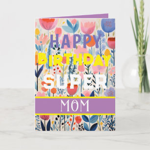 Carte Rose et Bleu Simples Floral Joyeux Anniversaire