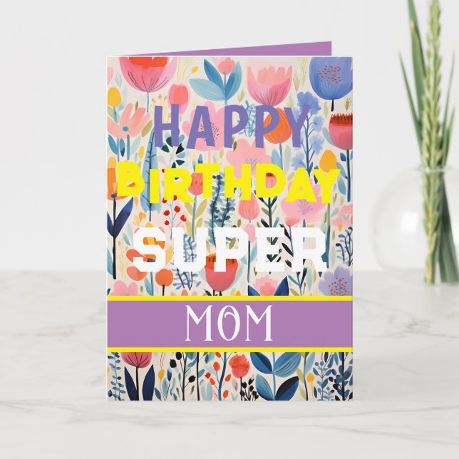 Carte Rose et Bleu Simples Floral Joyeux Anniversaire (Devant)