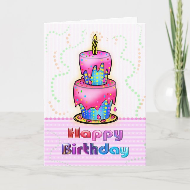 Carte rose et bleue de joyeux anniversaire (Devant)