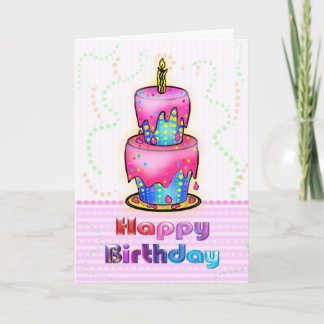 Carte rose et bleue de joyeux anniversaire