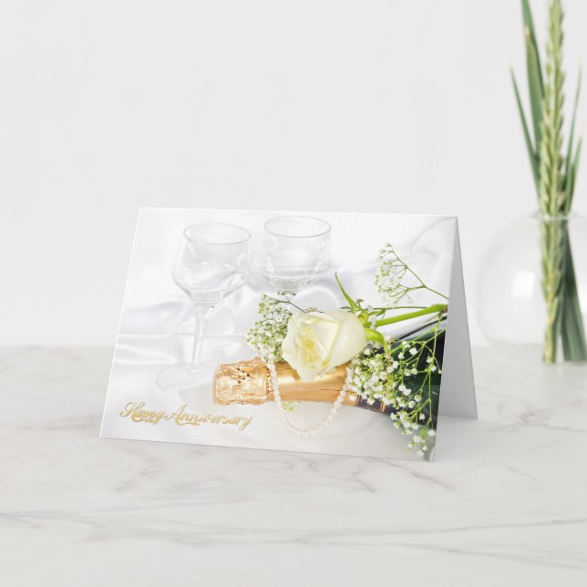 Carte rose et champagne aux perles pour l'anniversaire (Devant)