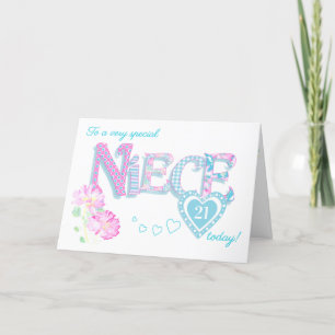 Carte Rose et Coeur de l'anniversaire de la nièce