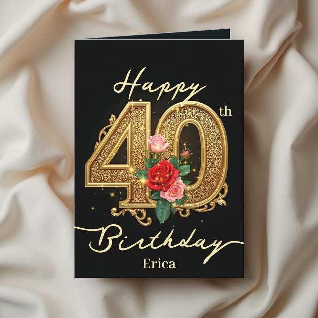 Carte Rose et Golden Filigree Numéro 40e anniversaire (Créateur téléchargé)