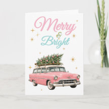 Rose et lumineuse voiture rétro rose Noël vintage